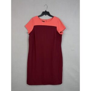 Talbots Dress Womens 16W Plus Red Colorblock Short Sleeve Sheath Workwear Office